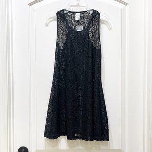 New Swim Cover Westloop Medium Black Lace Mesh Sleeveless Tank Dress NWT